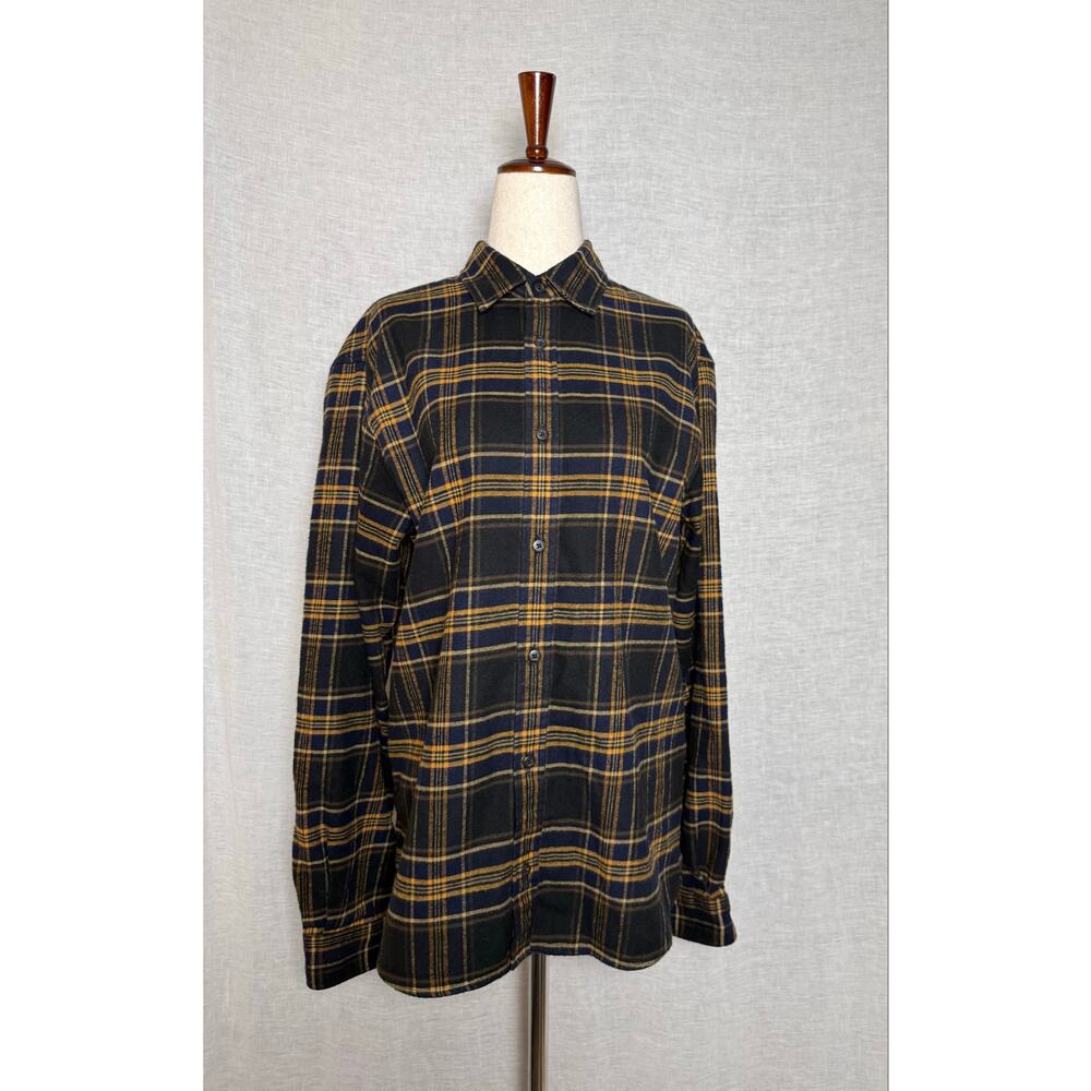 Kestin Dirleton Japanese Brushed Flannel Plaid Shirt Navy Saffron Check 
Small